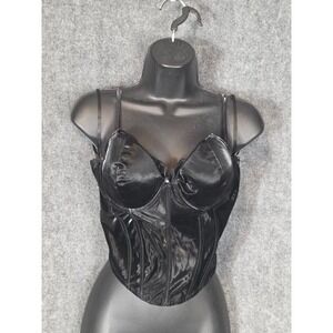 Windsor Black Faux Leather Corset Top Underwire Boning DSJ3286 Womens Sz L Goth